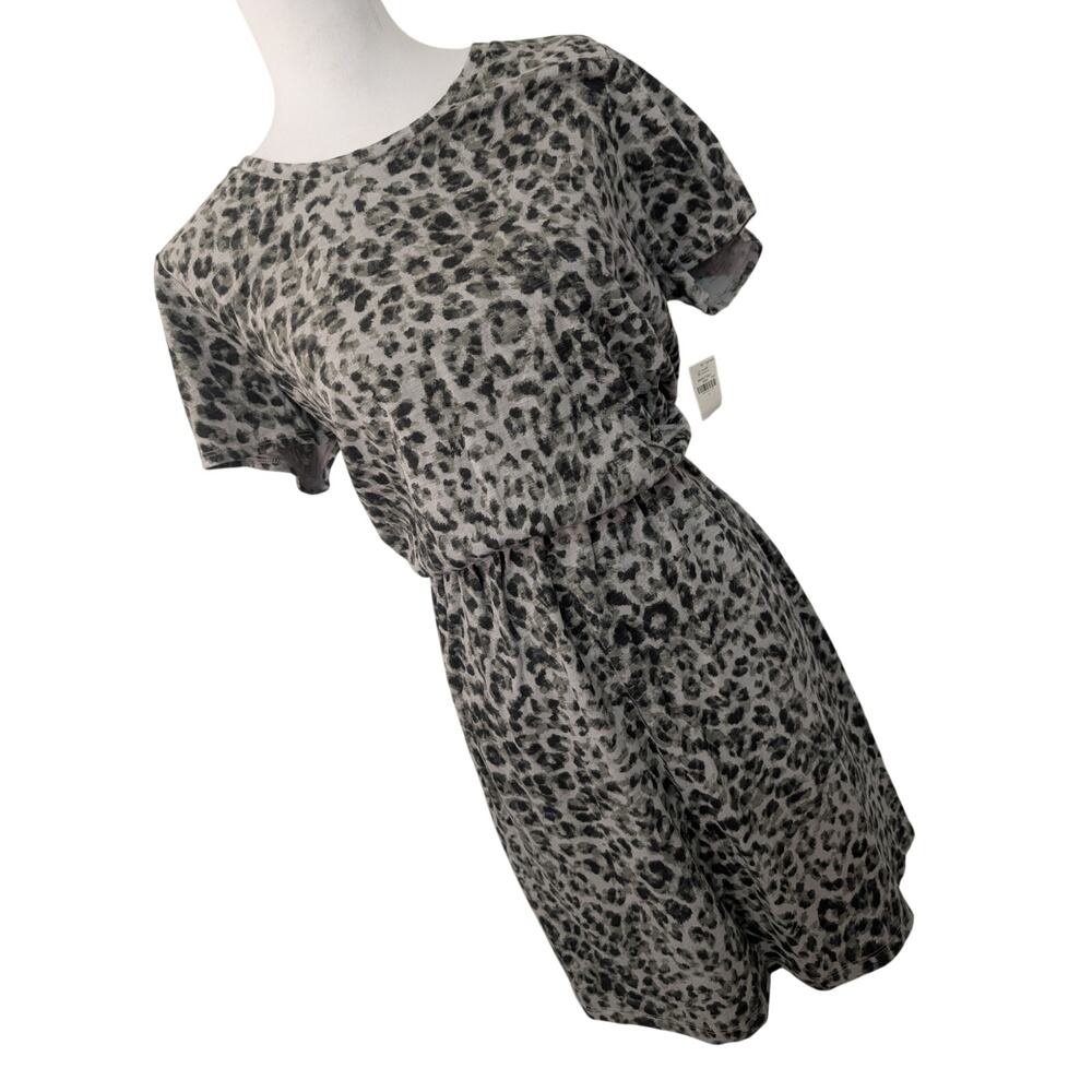 NWT! OLD NAVY! BLACK & GRAY STRETCH COTTON LEOPARD PRINT ELASTIC WAIST DRESS! L